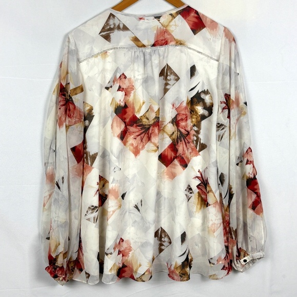 White House Black Market Women Long Split Sleeve Blouse Sz 12 Romantic Date - Picture 7 of 13